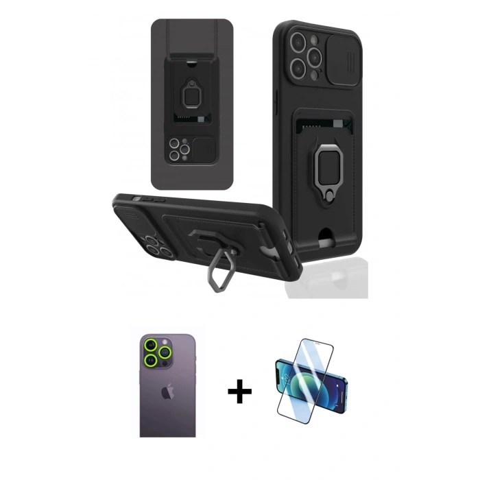 MARSİLYAN™- iPhone 12 Pro Kılıf Vadi Form Prime - Siyah 3D Antistatik Seramik Nano Ekran Koruyucu + Yeşil Neon Fosforlu Kamera Lens