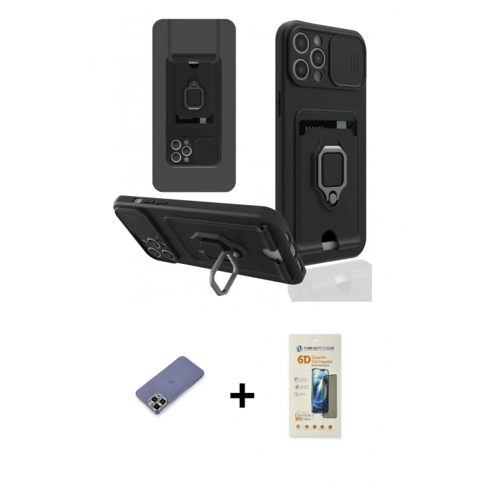 MARSİLYAN™- iPhone 12 Pro Kılıf Vadi Form Prime - Siyah 6D Mat Seramik Hayalet Nano Ekran Koruyucu + Metal Kamera Lens Koruma Cam - GD
