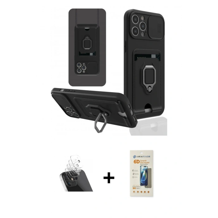 MARSİLYAN™- iPhone 12 Pro Kılıf Vadi Form Prime - Siyah 6D Mat Seramik Hayalet Nano Ekran Koruyucu + Kamera Lens Koruma Cam - SF