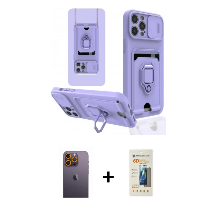 MARSİLYAN™- iPhone 12 Pro Kılıf Vadi Form Prime - Siyah 6D Mat Seramik Hayalet Nano Ekran Koruyucu + Neon Fosforlu Kamera Lens - SI