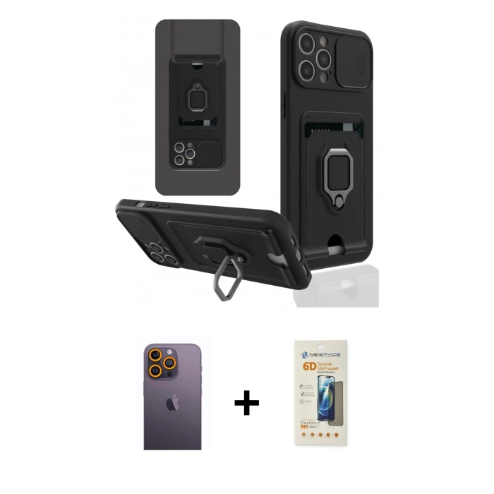 MARSİLYAN™- iPhone 12 Pro Kılıf Vadi Form Prime - Siyah 6D Mat Seramik Hayalet Nano Ekran Koruyucu + Neon Fosforlu Kamera Lens - SI