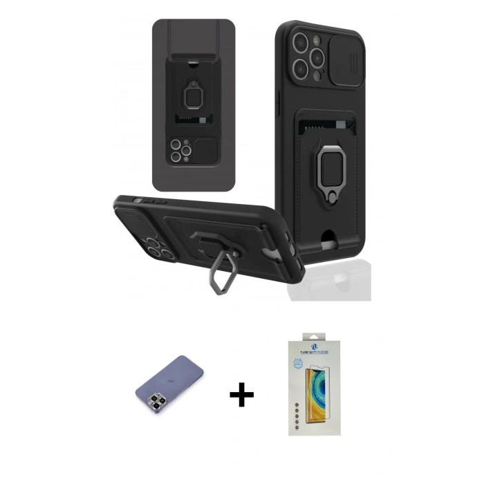 MARSİLYAN™- iPhone 12 Pro Kılıf Vadi Form Prime - Siyah Polymer Nano Ekran Koruyucu + Metal Kamera Lens Koruma Cam - GD