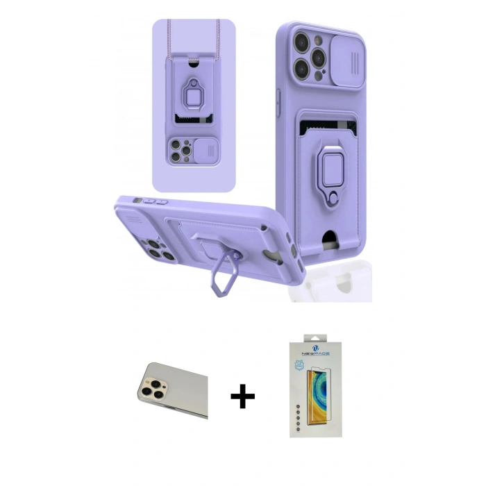 MARSİLYAN™- iPhone 12 Pro Kılıf Vadi Form Prime - Siyah Polymer Nano Ekran Koruyucu + Rainbow Kamera Lens Koruma Cam - GD