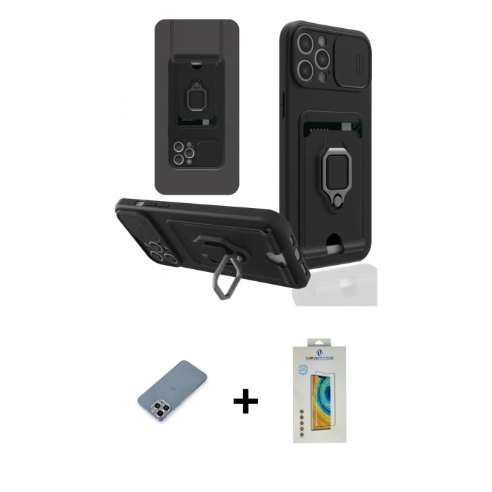 MARSİLYAN™- iPhone 12 Pro Kılıf Vadi Form Prime - Siyah Polymer Nano Ekran Koruyucu + Metal Kamera Lens Koruma Cam - GS