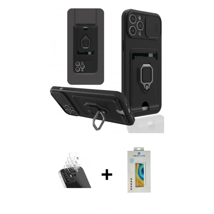 MARSİLYAN™- iPhone 12 Pro Kılıf Vadi Form Prime - Siyah Polymer Nano Ekran Koruyucu + Kamera Lens Koruma Cam - SF