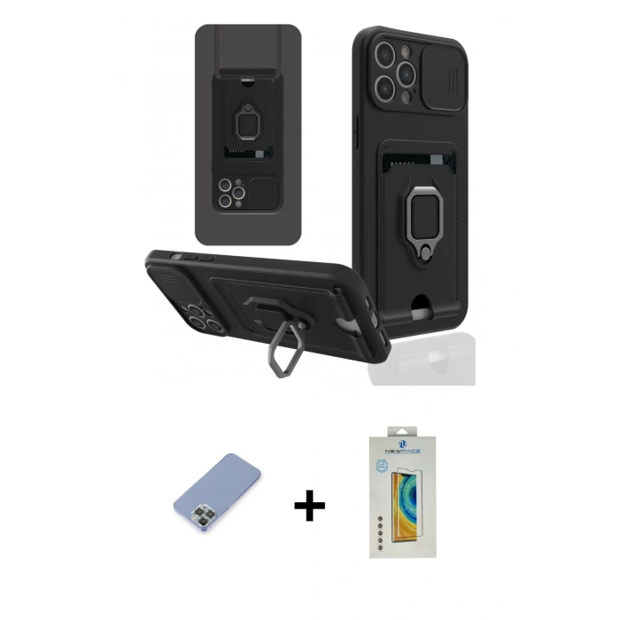 MARSİLYAN™- iPhone 12 Pro Kılıf Vadi Form Prime - Siyah Polymer Nano Ekran Koruyucu + Metal Kamera Lens Koruma Cam - KUYL