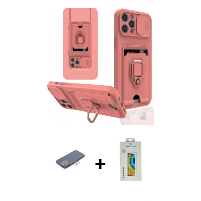 MARSİLYAN™- iPhone 12 Pro Kılıf Vadi Form Prime - Siyah Polymer Nano Ekran Koruyucu + Renkli Kamera Lens Koruma Cam - PE