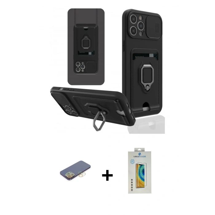 MARSİLYAN™- iPhone 12 Pro Kılıf Vadi Form Prime - Siyah Polymer Nano Ekran Koruyucu + Renkli Kamera Lens Koruma Cam - SI