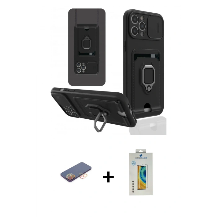 MARSİLYAN™- iPhone 12 Pro Kılıf Vadi Form Prime - Siyah Polymer Nano Ekran Koruyucu + Renkli Kamera Lens Koruma Cam - TU