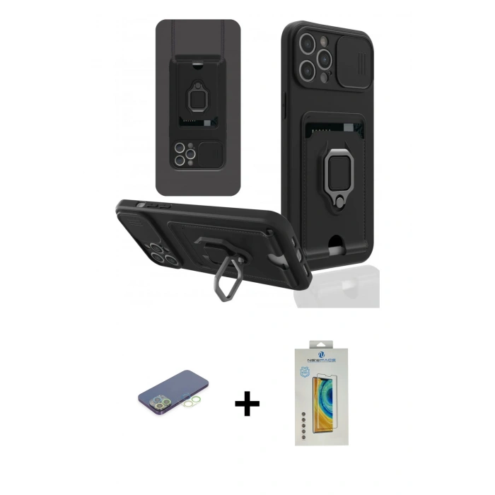 MARSİLYAN™- iPhone 12 Pro Kılıf Vadi Form Prime - Siyah Polymer Nano Ekran Koruyucu + Renkli Kamera Lens Koruma Cam - YL