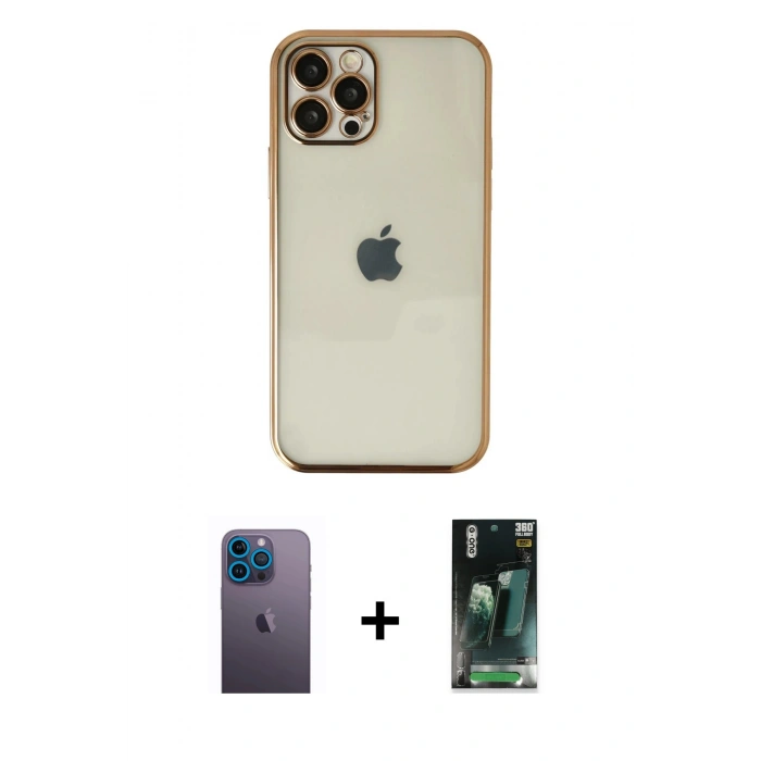 MARSİLYAN™- iPhone 12 Pro Kılıf Vadi Minimal - Şeffaf 360 Full Body Arka Koruyucu + Neon Fosforlu Kamera Lens - MI
