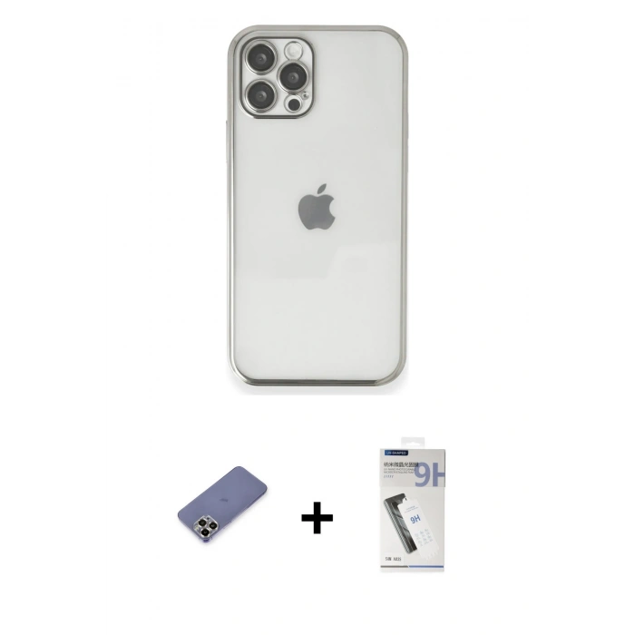 MARSİLYAN™- iPhone 12 Pro Kılıf Vadi Minimal - Şeffaf Uv Polymer Nano Ekran Koruyucu + Metal Kamera Lens Koruma Cam - GD