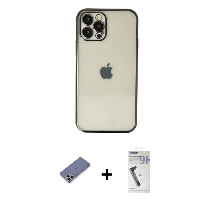 MARSİLYAN™- iPhone 12 Pro Kılıf Vadi Minimal - Şeffaf Uv Polymer Nano Ekran Koruyucu + Metal Kamera Lens Koruma Cam - GD