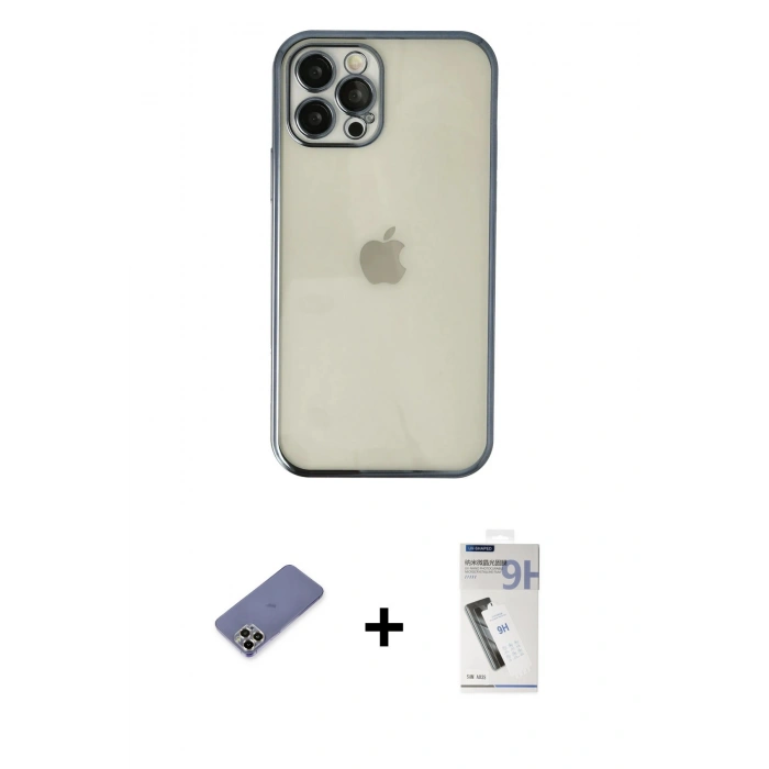 MARSİLYAN™- iPhone 12 Pro Kılıf Vadi Minimal - Şeffaf Uv Polymer Nano Ekran Koruyucu + Metal Kamera Lens Koruma Cam - GD