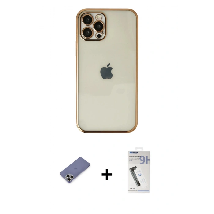 MARSİLYAN™- iPhone 12 Pro Kılıf Vadi Minimal - Şeffaf Uv Polymer Nano Ekran Koruyucu + Metal Kamera Lens Koruma Cam - GD