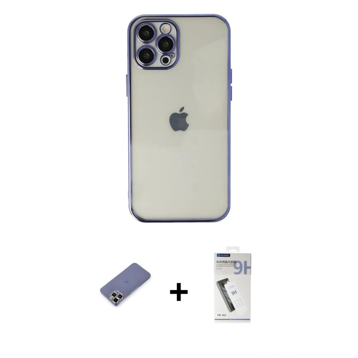 MARSİLYAN™- iPhone 12 Pro Kılıf Vadi Minimal - Şeffaf Uv Polymer Nano Ekran Koruyucu + Metal Kamera Lens Koruma Cam - GD