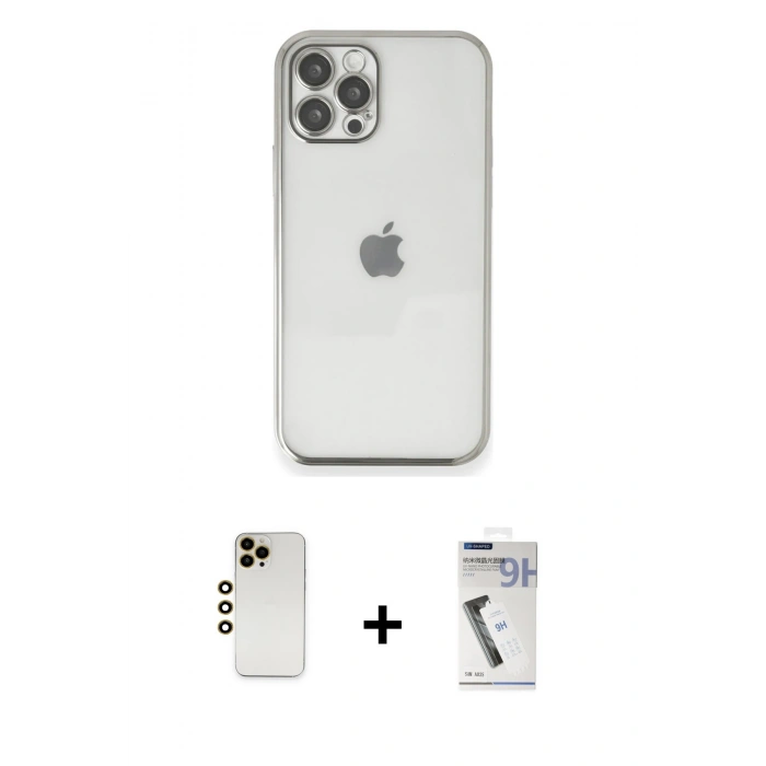 MARSİLYAN™- iPhone 12 Pro Kılıf Vadi Minimal - Şeffaf Uv Polymer Nano Ekran Koruyucu + Shine Kamera Lens - GD
