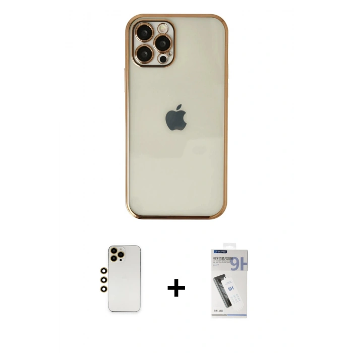 MARSİLYAN™- iPhone 12 Pro Kılıf Vadi Minimal - Şeffaf Uv Polymer Nano Ekran Koruyucu + Shine Kamera Lens - GD