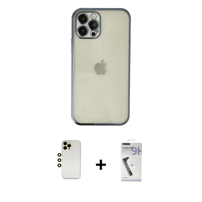 MARSİLYAN™- iPhone 12 Pro Kılıf Vadi Minimal - Şeffaf Uv Polymer Nano Ekran Koruyucu + Shine Kamera Lens - GD