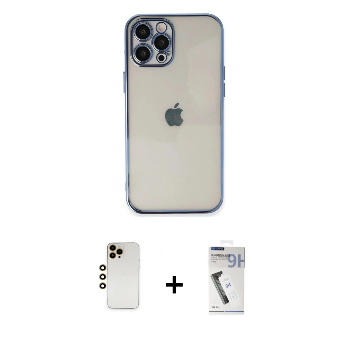 MARSİLYAN™- iPhone 12 Pro Kılıf Vadi Minimal - Şeffaf Uv Polymer Nano Ekran Koruyucu + Shine Kamera Lens - GD