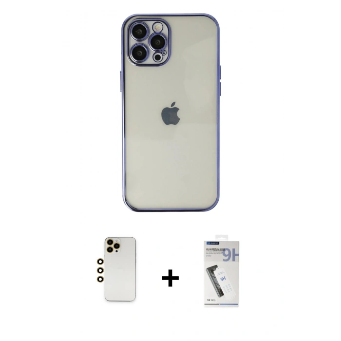 MARSİLYAN™- iPhone 12 Pro Kılıf Vadi Minimal - Şeffaf Uv Polymer Nano Ekran Koruyucu + Shine Kamera Lens - GD
