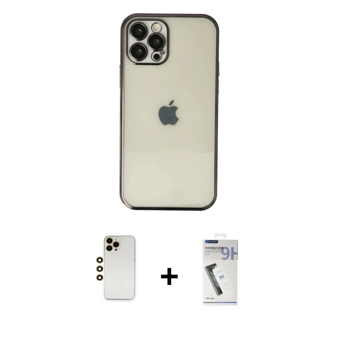 MARSİLYAN™- iPhone 12 Pro Kılıf Vadi Minimal - Şeffaf Uv Polymer Nano Ekran Koruyucu + Shine Kamera Lens - GD