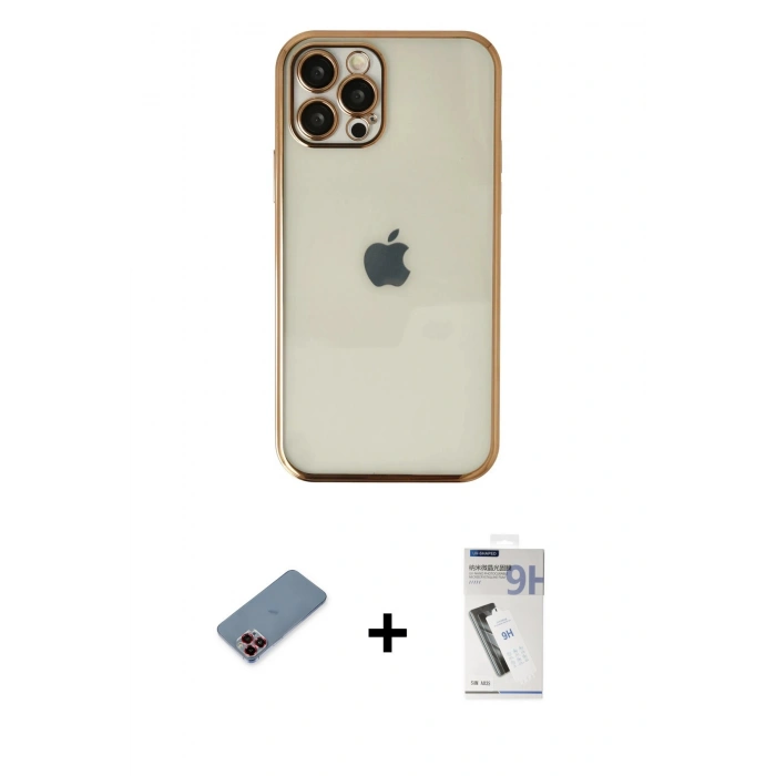 MARSİLYAN™- iPhone 12 Pro Kılıf Vadi Minimal - Şeffaf Uv Polymer Nano Ekran Koruyucu + Metal Kamera Lens Koruma Cam - KI
