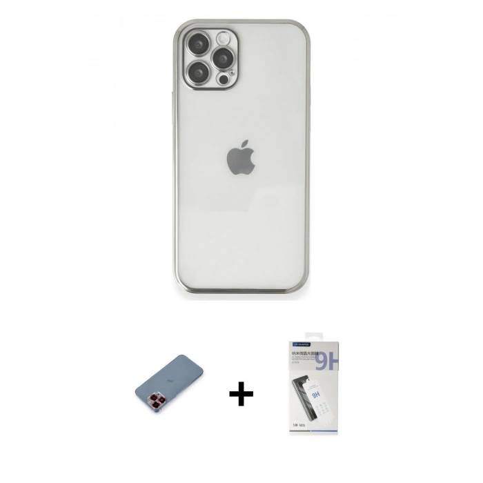 MARSİLYAN™- iPhone 12 Pro Kılıf Vadi Minimal - Şeffaf Uv Polymer Nano Ekran Koruyucu + Metal Kamera Lens Koruma Cam - KI