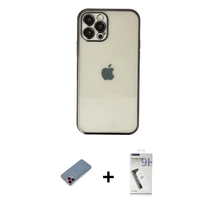 MARSİLYAN™- iPhone 12 Pro Kılıf Vadi Minimal - Şeffaf Uv Polymer Nano Ekran Koruyucu + Metal Kamera Lens Koruma Cam - KI