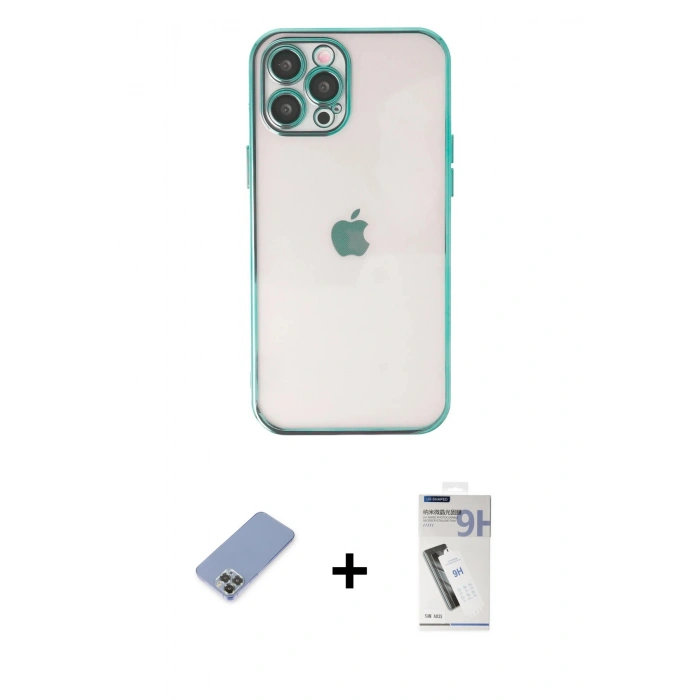 MARSİLYAN™- iPhone 12 Pro Kılıf Vadi Minimal - Şeffaf Uv Polymer Nano Ekran Koruyucu + Metal Kamera Lens Koruma Cam - KUYL