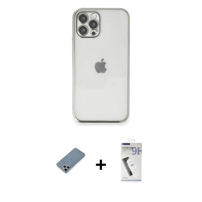 MARSİLYAN™- iPhone 12 Pro Kılıf Vadi Minimal - Şeffaf Uv Polymer Nano Ekran Koruyucu + Metal Kamera Lens Koruma Cam - GS