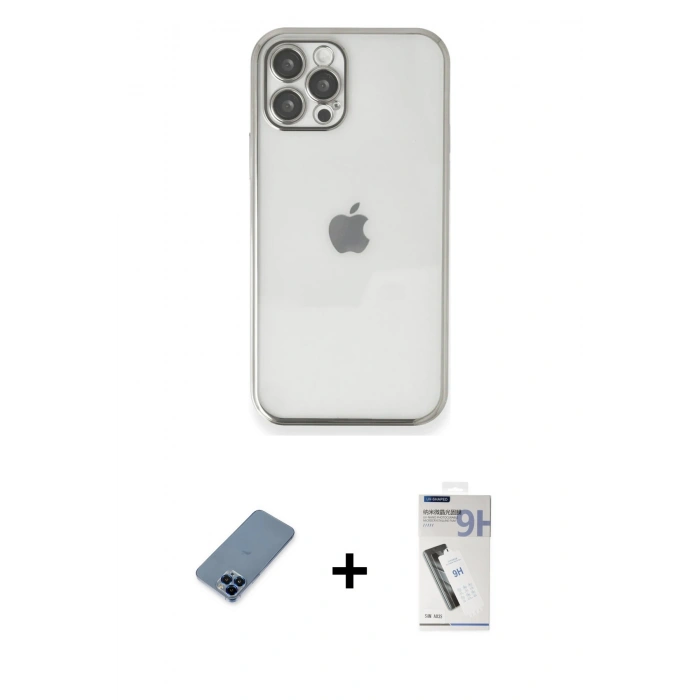 MARSİLYAN™- iPhone 12 Pro Kılıf Vadi Minimal - Şeffaf Uv Polymer Nano Ekran Koruyucu + Metal Kamera Lens Koruma Cam - MI