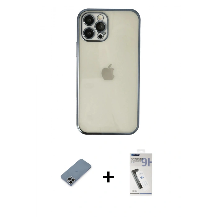 MARSİLYAN™- iPhone 12 Pro Kılıf Vadi Minimal - Şeffaf Uv Polymer Nano Ekran Koruyucu + Metal Kamera Lens Koruma Cam - GS