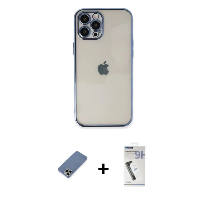 MARSİLYAN™- iPhone 12 Pro Kılıf Vadi Minimal - Şeffaf Uv Polymer Nano Ekran Koruyucu + Metal Kamera Lens Koruma Cam - AKYL