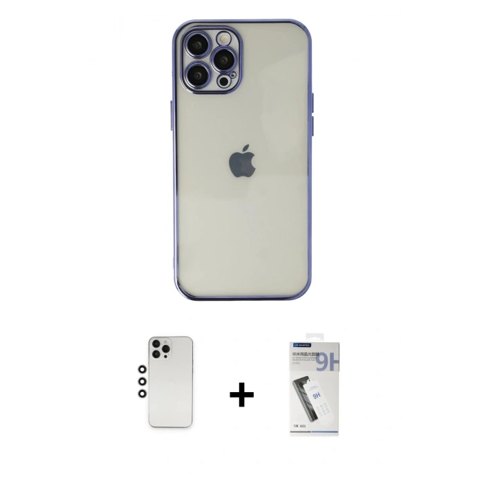 MARSİLYAN™- iPhone 12 Pro Kılıf Vadi Minimal - Şeffaf Uv Polymer Nano Ekran Koruyucu + Shine Kamera Lens - GS