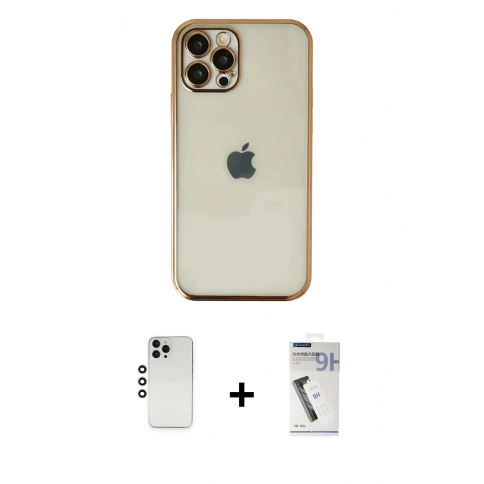 MARSİLYAN™- iPhone 12 Pro Kılıf Vadi Minimal - Şeffaf Uv Polymer Nano Ekran Koruyucu + Shine Kamera Lens - GS