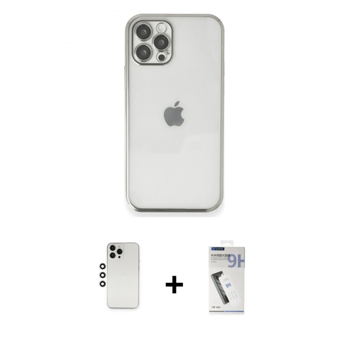 MARSİLYAN™- iPhone 12 Pro Kılıf Vadi Minimal - Şeffaf Uv Polymer Nano Ekran Koruyucu + Shine Kamera Lens - GS