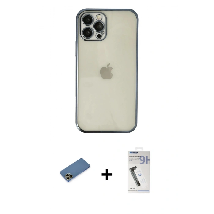 MARSİLYAN™- iPhone 12 Pro Kılıf Vadi Minimal - Şeffaf Uv Polymer Nano Ekran Koruyucu + Shine Kamera Lens Koruma Cam - GD