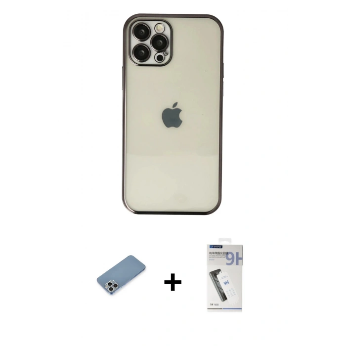 MARSİLYAN™- iPhone 12 Pro Kılıf Vadi Minimal - Şeffaf Uv Polymer Nano Ekran Koruyucu + Shine Kamera Lens Koruma Cam - GS