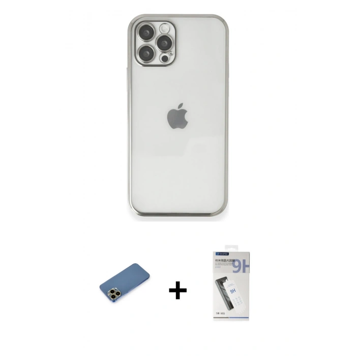 MARSİLYAN™- iPhone 12 Pro Kılıf Vadi Minimal - Şeffaf Uv Polymer Nano Ekran Koruyucu + Shine Kamera Lens Koruma Cam - GD