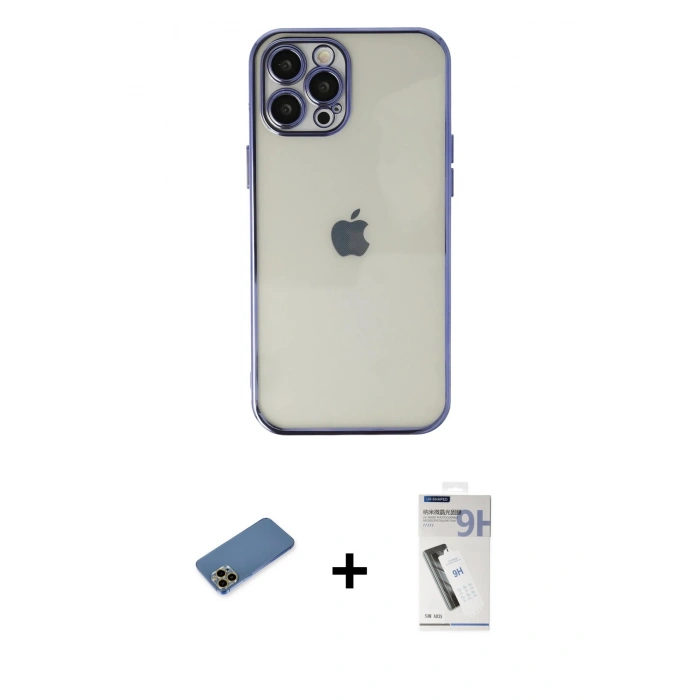 MARSİLYAN™- iPhone 12 Pro Kılıf Vadi Minimal - Şeffaf Uv Polymer Nano Ekran Koruyucu + Shine Kamera Lens Koruma Cam - GD