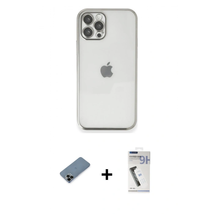 MARSİLYAN™- iPhone 12 Pro Kılıf Vadi Minimal - Şeffaf Uv Polymer Nano Ekran Koruyucu + Shine Kamera Lens Koruma Cam - SH