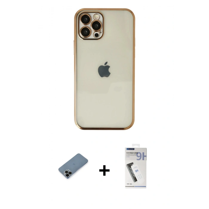 MARSİLYAN™- iPhone 12 Pro Kılıf Vadi Minimal - Şeffaf Uv Polymer Nano Ekran Koruyucu + Shine Kamera Lens Koruma Cam - SH