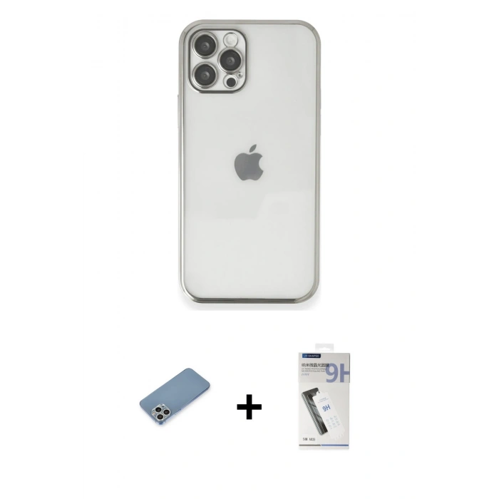 MARSİLYAN™- iPhone 12 Pro Kılıf Vadi Minimal - Şeffaf Uv Polymer Nano Ekran Koruyucu + Shine Kamera Lens Koruma Cam - GS