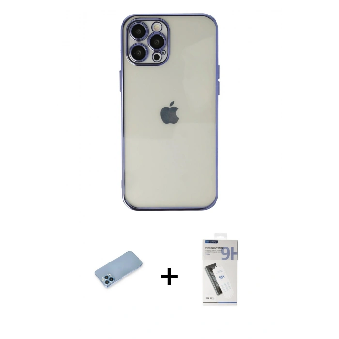 MARSİLYAN™- iPhone 12 Pro Kılıf Vadi Minimal - Şeffaf Uv Polymer Nano Ekran Koruyucu + Shine Kamera Lens Koruma Cam - MI