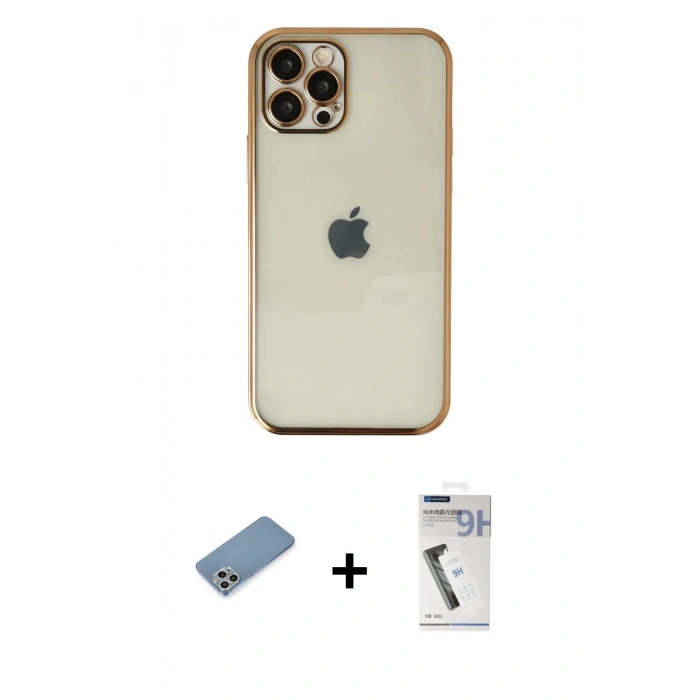 MARSİLYAN™- iPhone 12 Pro Kılıf Vadi Minimal - Şeffaf Uv Polymer Nano Ekran Koruyucu + Shine Kamera Lens Koruma Cam - GS