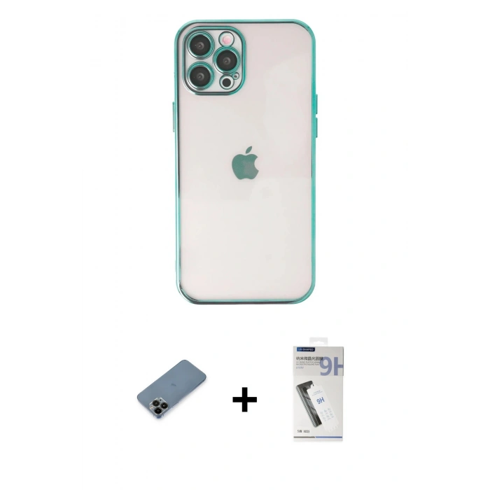 MARSİLYAN™- iPhone 12 Pro Kılıf Vadi Minimal - Şeffaf Uv Polymer Nano Ekran Koruyucu + Shine Kamera Lens Koruma Cam - SH