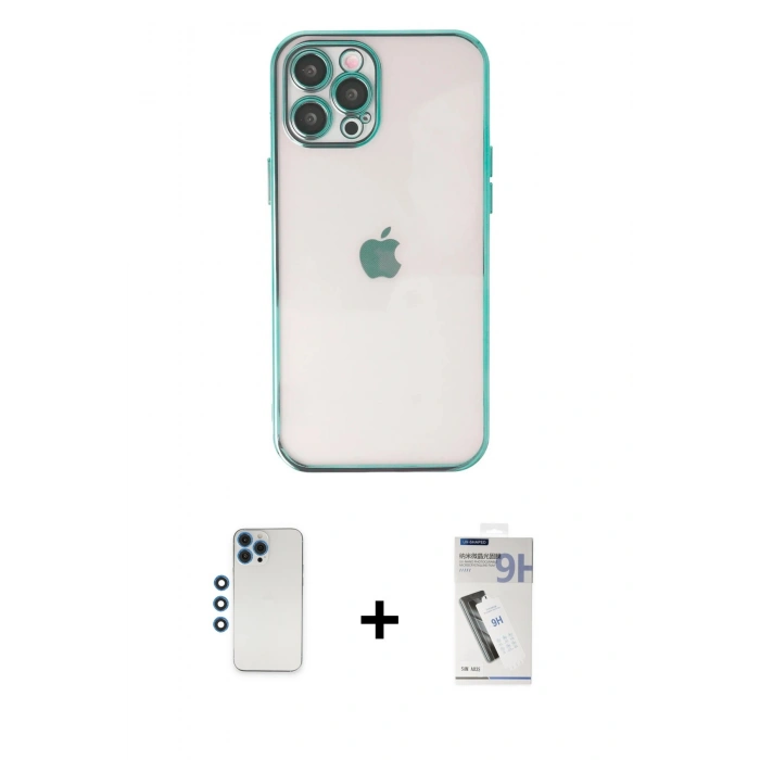 MARSİLYAN™- iPhone 12 Pro Kılıf Vadi Minimal - Şeffaf Uv Polymer Nano Ekran Koruyucu + Shine Kamera Lens - MI
