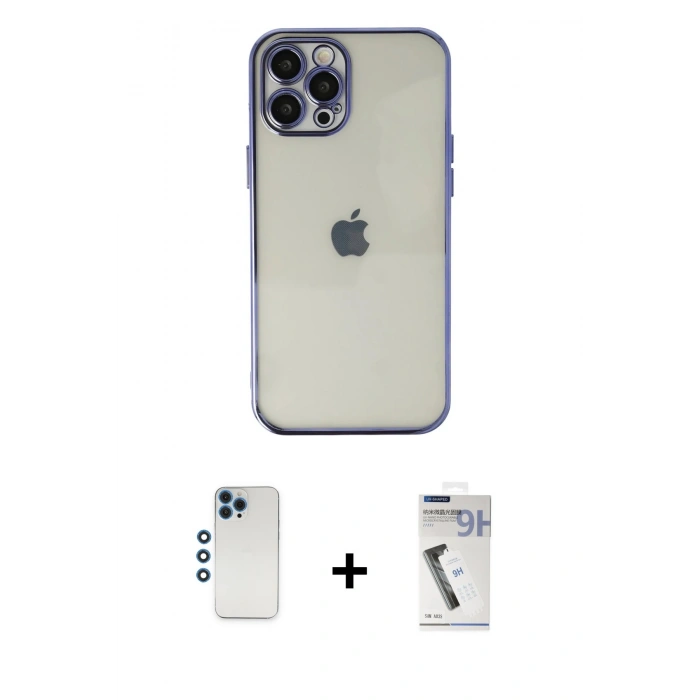 MARSİLYAN™- iPhone 12 Pro Kılıf Vadi Minimal - Şeffaf Uv Polymer Nano Ekran Koruyucu + Shine Kamera Lens - MI