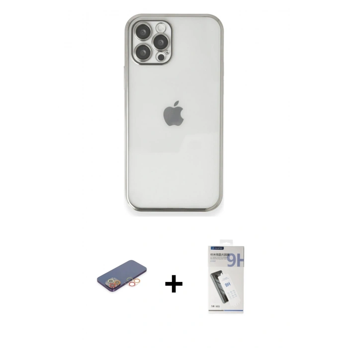 MARSİLYAN™- iPhone 12 Pro Kılıf Vadi Minimal - Şeffaf Uv Polymer Nano Ekran Koruyucu + Renkli Kamera Lens Koruma Cam - TU